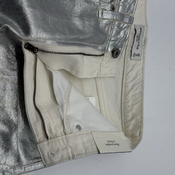 Abercrombie & Fitch Size 0 / 25 Silver White Metallic Y2K Denim Midi Skirt NWT - Picture 5 of 9